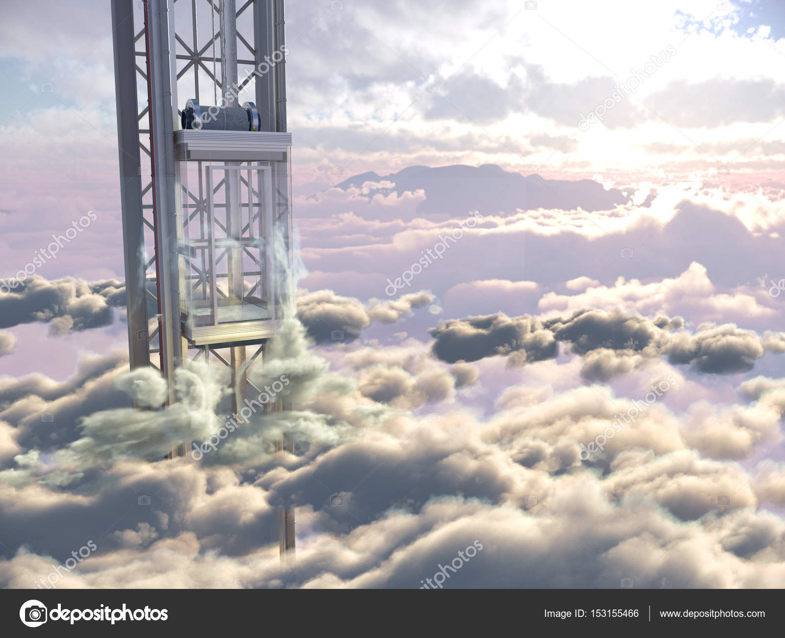 Empty Sky Elevator Concept On The Sky Clouds Background Concept Composition 3d Illustration Stock Photo By C Denisgo