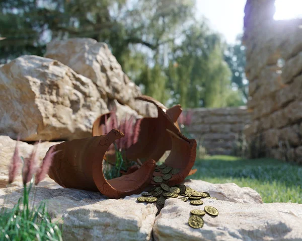Antik altın sikke hazine antik kalıntılar kavramı arka plan üzerinde — Stok fotoğraf