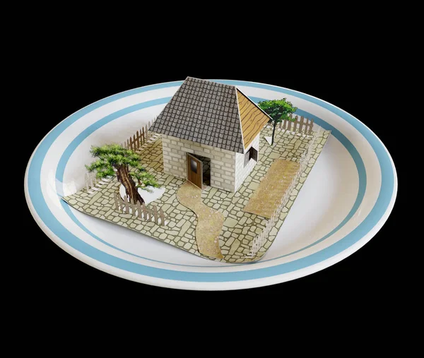 Isolate house on the plate with blue border real estate business concept photo — Stock Photo, Image