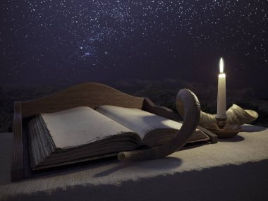 eski kitap ve peyzaj konsept fotoğraf ile Yahudi tatil arka plan