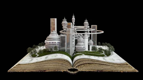 Town growing from old book concept construction composition — Stock Photo, Image