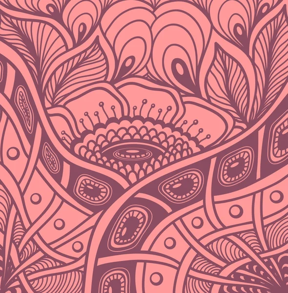 Fondo con enredo zen o patrón de flores de garabato zen en rosa — Vector de stock