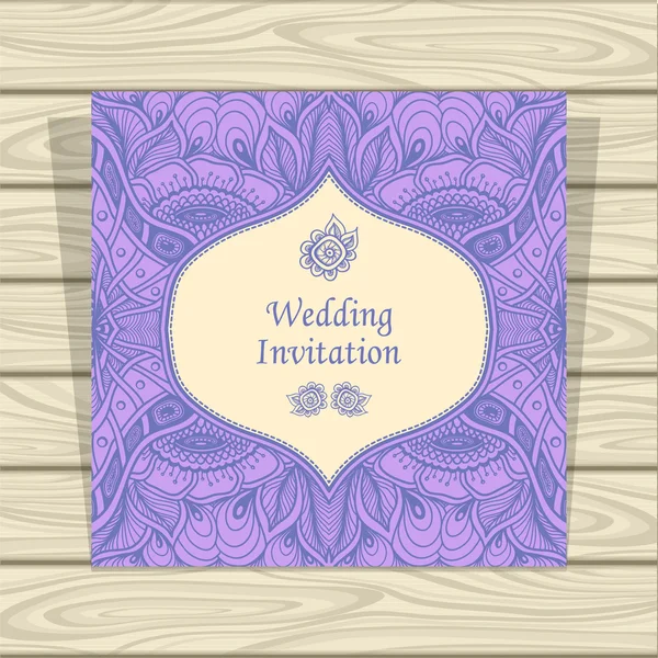 Wedding invitation with Zen tangle or Zen doodle flowers in lilac beige — Stock Vector