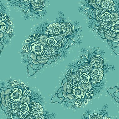 Mavi deniz vintage el yapımı tarzı Doodle elemanları ile Seamless Modeli