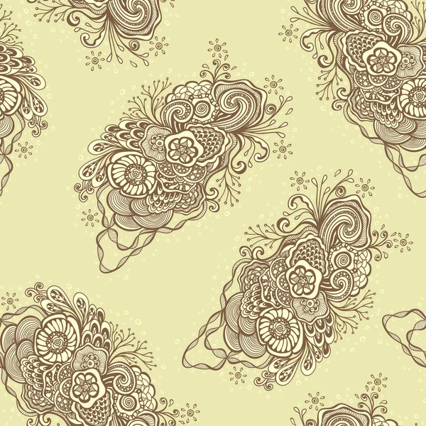 Бесшовный рисунок с элементами каракули в винтажном стиле ручной работы в бежевом — стоковый вектор