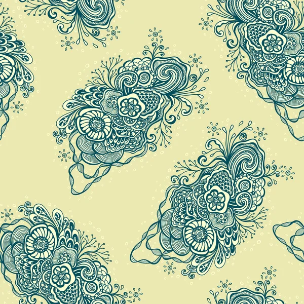 Seamless pattern with  Doodle elements in vintage handmade style in beige blue — Stockový vektor