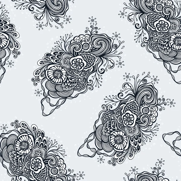 Seamless pattern with  Doodle elements in vintage handmade style black on white — Stock Vector