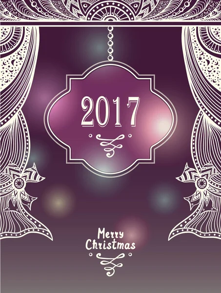 Felicitaciones de Año Nuevo o Navidad con decoración estilo enredo Zen en beige lila — Archivo Imágenes Vectoriales
