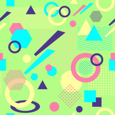 Postmodern Memphis tarzı açık yeşil üzerinde soyut seamless modeli