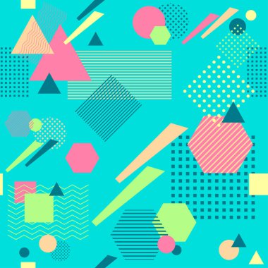 Postmodern Memphis tarzı mavi soyut seamless modeli