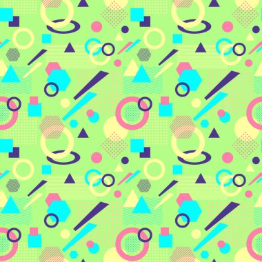 Postmodern Memphis tarzı açık yeşil üzerinde soyut seamless modeli
