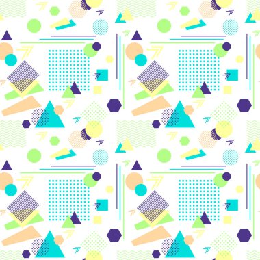 Abstract seamless pattern in postmodern Memphis Style on White clipart