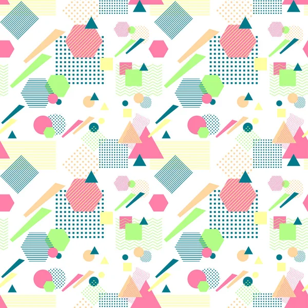Abstract seamless pattern in postmodern Memphis Style on White — Stock Vector