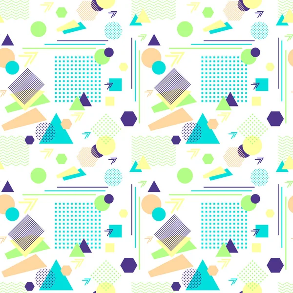Abstract seamless pattern in postmodern Memphis Style on White — Stock Vector