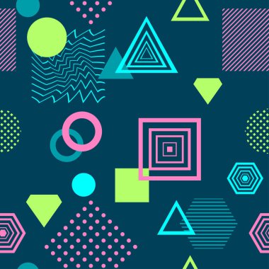 Postmodern Memphis tarzı üzerinde koyu mavi soyut seamless modeli