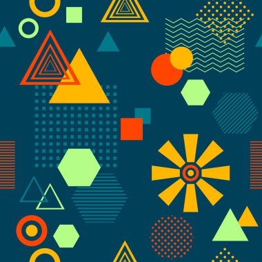 Postmodern Memphis tarzı üzerinde koyu mavi soyut seamless modeli