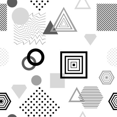 Postmodern Memphis tarzı siyah gri beyaz soyut seamless modeli