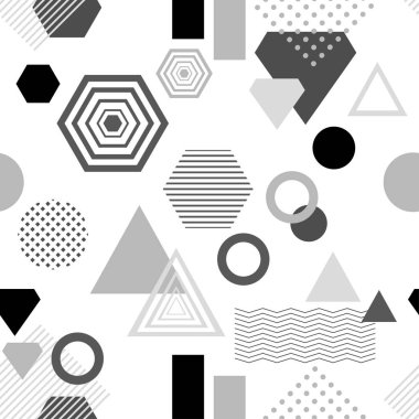 Postmodern Memphis tarzı siyah gri beyaz soyut seamless modeli