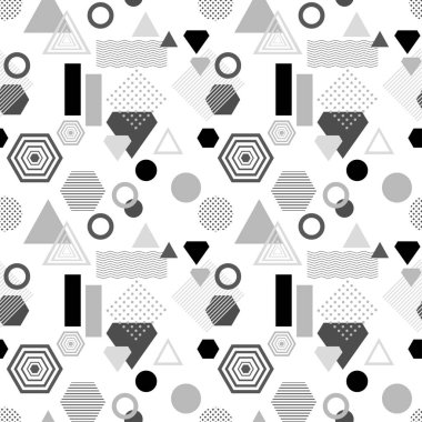 Postmodern Memphis tarzı siyah gri beyaz soyut seamless modeli