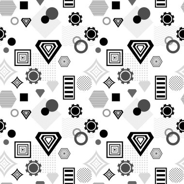 Postmodern Memphis tarzı siyah gri beyaz soyut seamless modeli