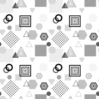 Postmodern Memphis tarzı siyah gri beyaz soyut seamless modeli