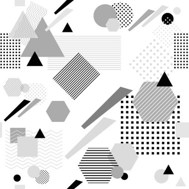 Abstract seamless pattern in postmodern Memphis Style  black  grey on white clipart