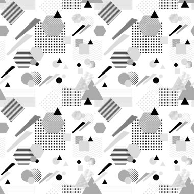 Postmodern Memphis tarzı siyah gri beyaz soyut seamless modeli
