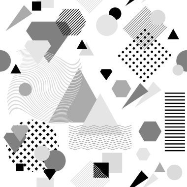 Postmodern Memphis tarzı siyah gri beyaz soyut seamless modeli