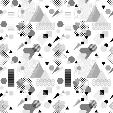 Postmodern Memphis tarzı siyah gri beyaz soyut seamless modeli