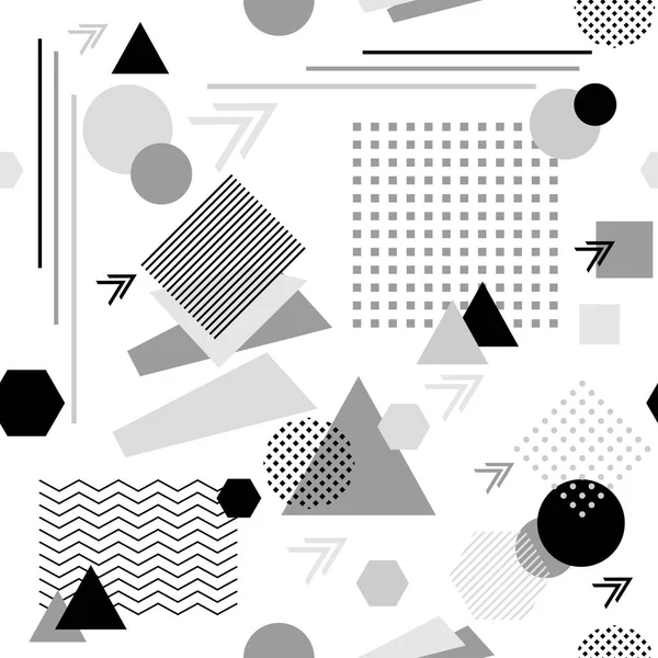 Patrón sin costuras abstracto en gris negro posmoderno Memphis Style sobre blanco — Vector de stock