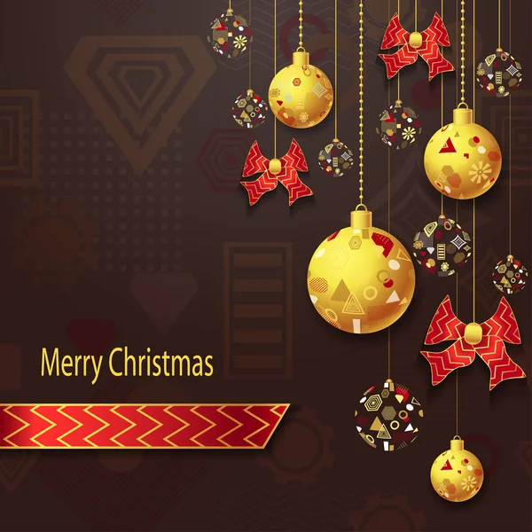 Merry Christmas background  with Christmas balls and bows in gold red — Stock Vector