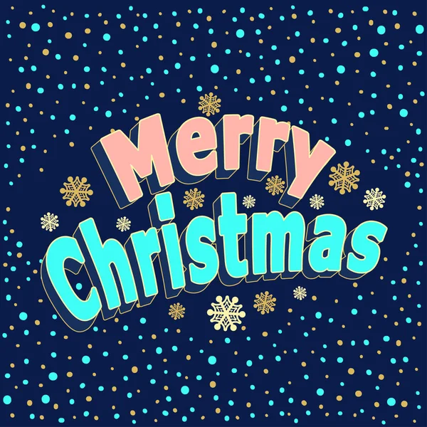 Merry Christmas inscription with 3d effect  and  with confetti in cartoon  style  on dark blue — Stock Vector