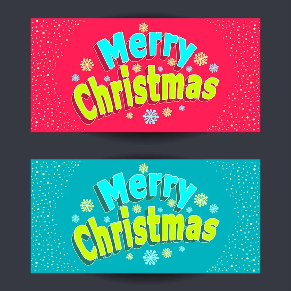 Set Merry Christmas horizontal banners in cartoon  style  on red  and on blue — Stock Vector