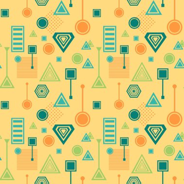 Postmodern Memphis tarzı mavi sarı bej yeşil soyut seamless modeli