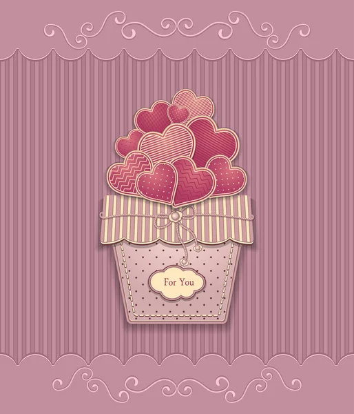 Corazones en cesta de papel textura rosa lila colores pastel — Vector de stock