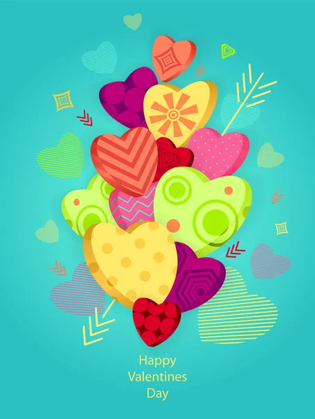 Corazones texturizados con efecto 3D y flecha en azul — Vector de stock