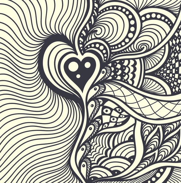 Zen-emaranhado ou Zen-doodle fundo abstrato com coração —  Vetores de Stock