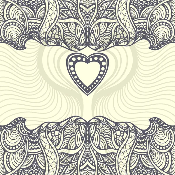 Modello Zen-groviglio o Zen-doodle sfondo astratto con cornice del cuore — Vettoriale Stock