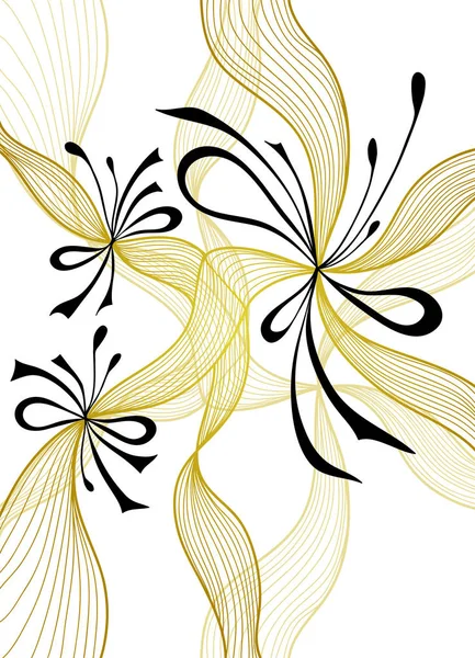 Mooie lichte abstracte achtergrond met kanten bloemen bogen goud zwart op wit — Stockvector