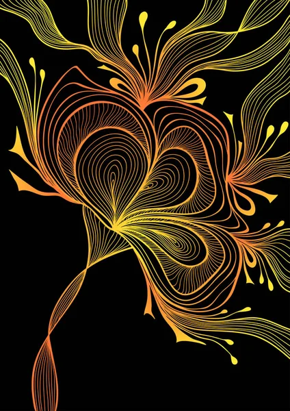 Prachtige abstracte achtergrond met lace bloem bogen goud oranje op zwart — Stockvector