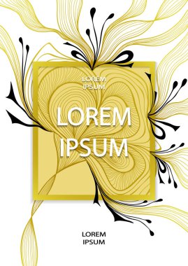 Şablon el ilanı tasarımı soyut çiçek ile altın beyaz siyah dalgalarda yay