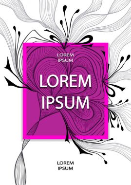 Şablon el ilanı tasarımı ile soyut çiçek pembe siyah beyaz dalgalar yay