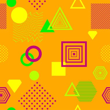 Postmodern Memphis tarzı turuncu yeşil leylak soyut seamless modeli 