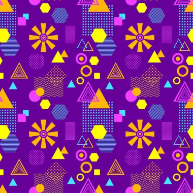 Postmodern Memphis tarzı Lila mavi pembe turuncu soyut seamless modeli
