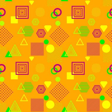 Postmodern Memphis tarzı turuncu yeşil leylak soyut seamless modeli 