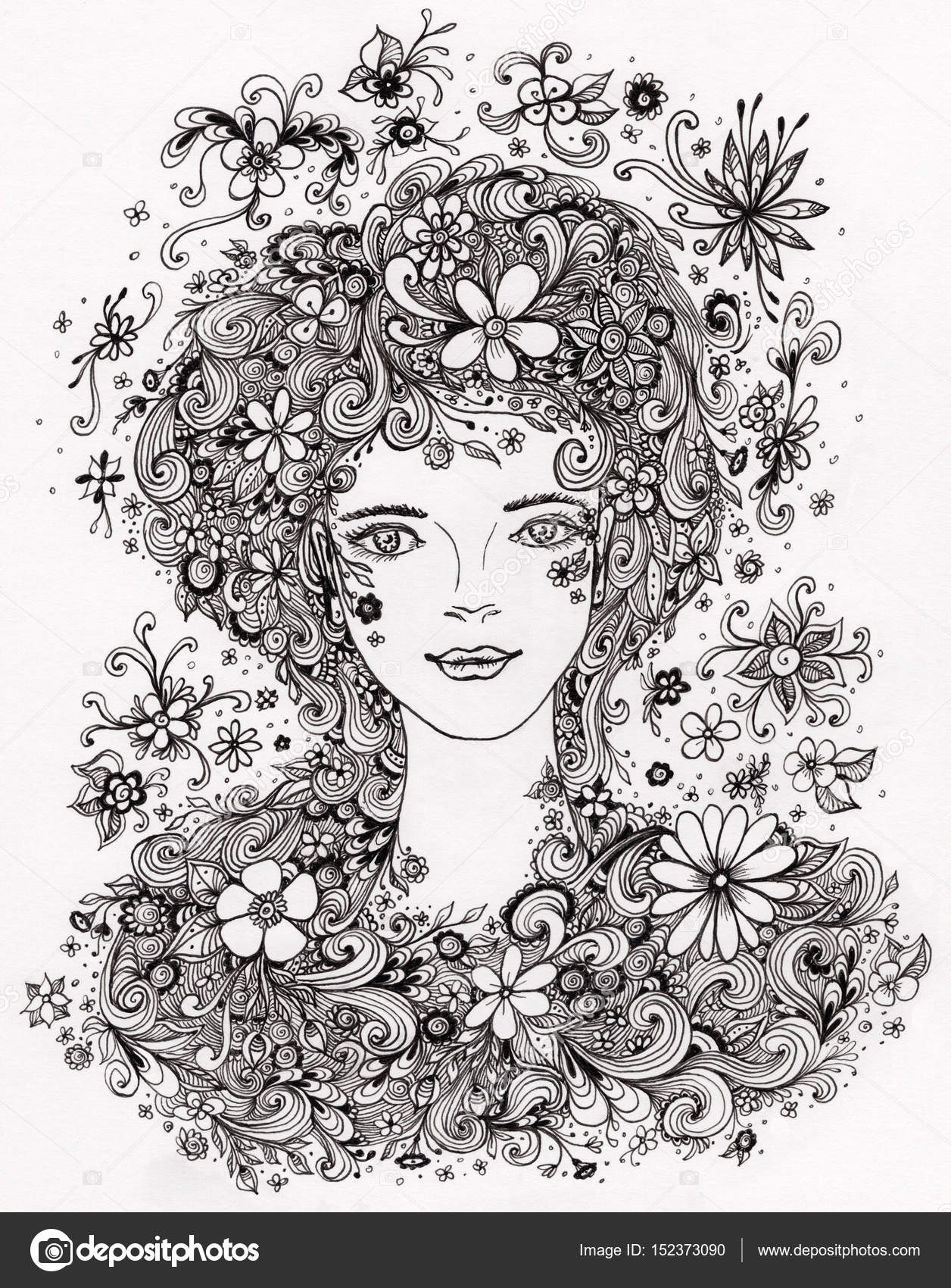 Beautiful Girl with flowers in hair Authentic graphic Stock Photo by ©kulik_oks 152373090 Beautiful Girl with flowers in hair Authentic graphic Stock Photo by ©kulik_oks 152373090