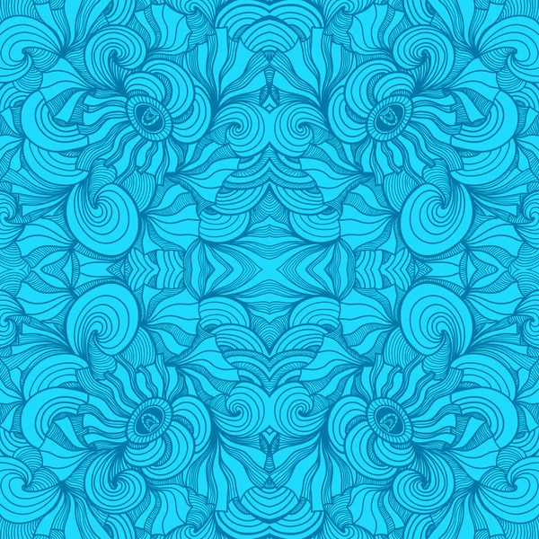 Abstract Zen-doodle seamless pattern in blue — Stock Vector