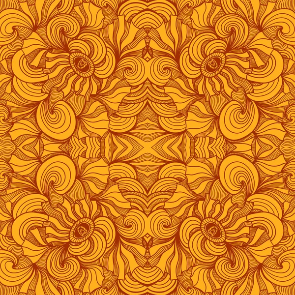 Abstract Zen-doodle seamless pattern in orange — Stock Vector