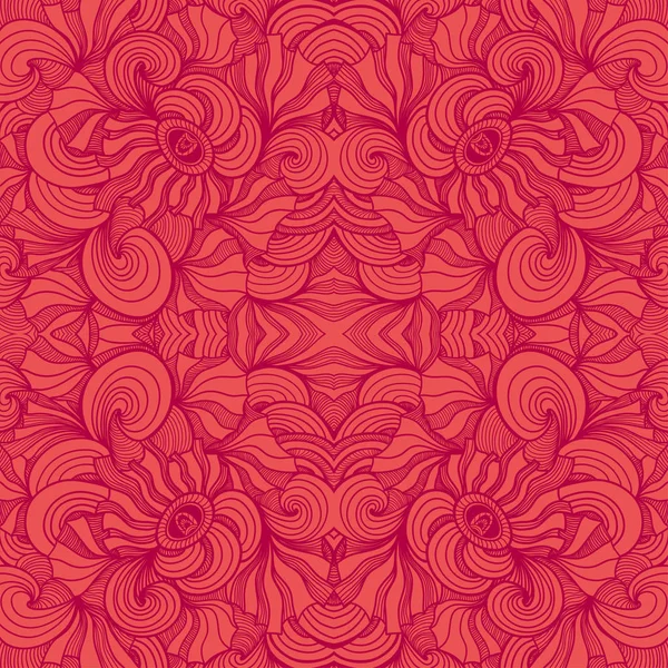 Abstract Zen-doodle seamless pattern in red — Stock Vector