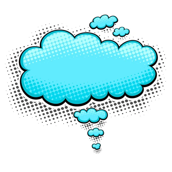 Speech bubble or cloud in pop art cartoon style blue on white — Stock Vector